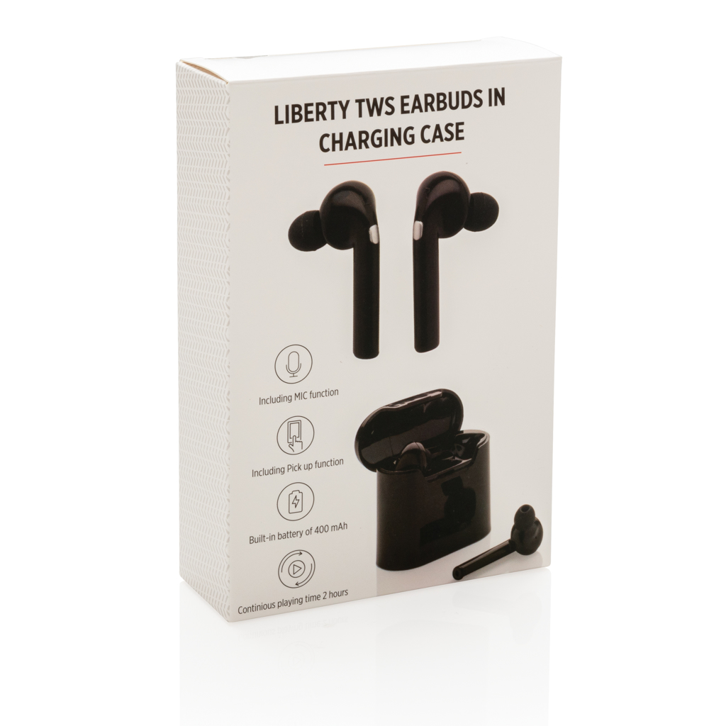 Auriculares inalámbricos Liberty en caja de carga