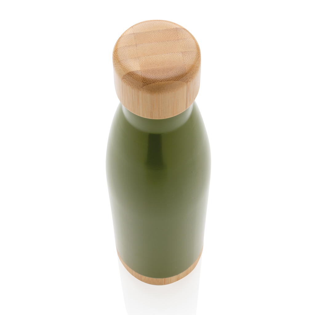 Botella acero inoxidable al vacío con tapa y fondo de bambú