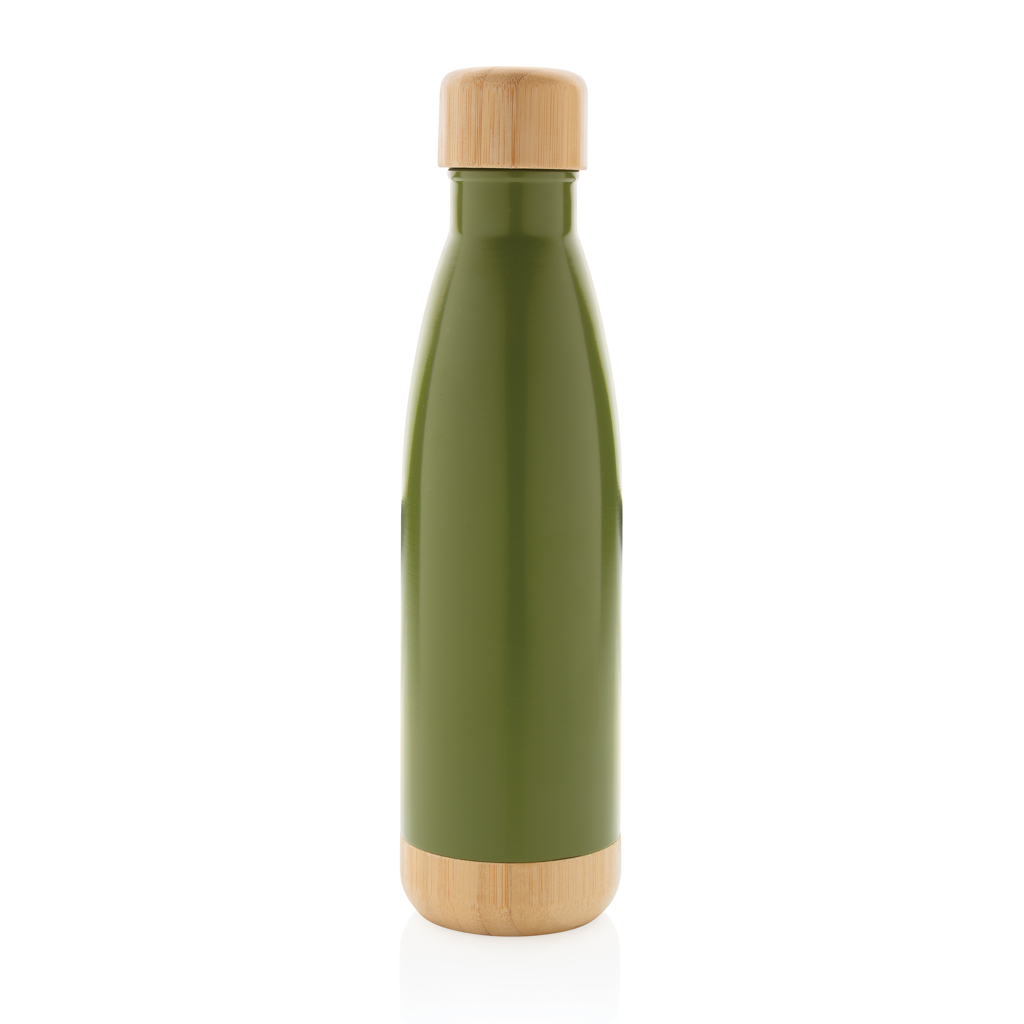 Botella acero inoxidable al vacío con tapa y fondo de bambú