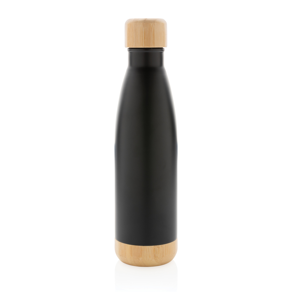Botella acero inoxidable al vacío con tapa y fondo de bambú