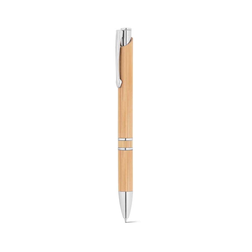 BETA BAMBOO. Bolígrafo de bambú con clip, detalles metálicos