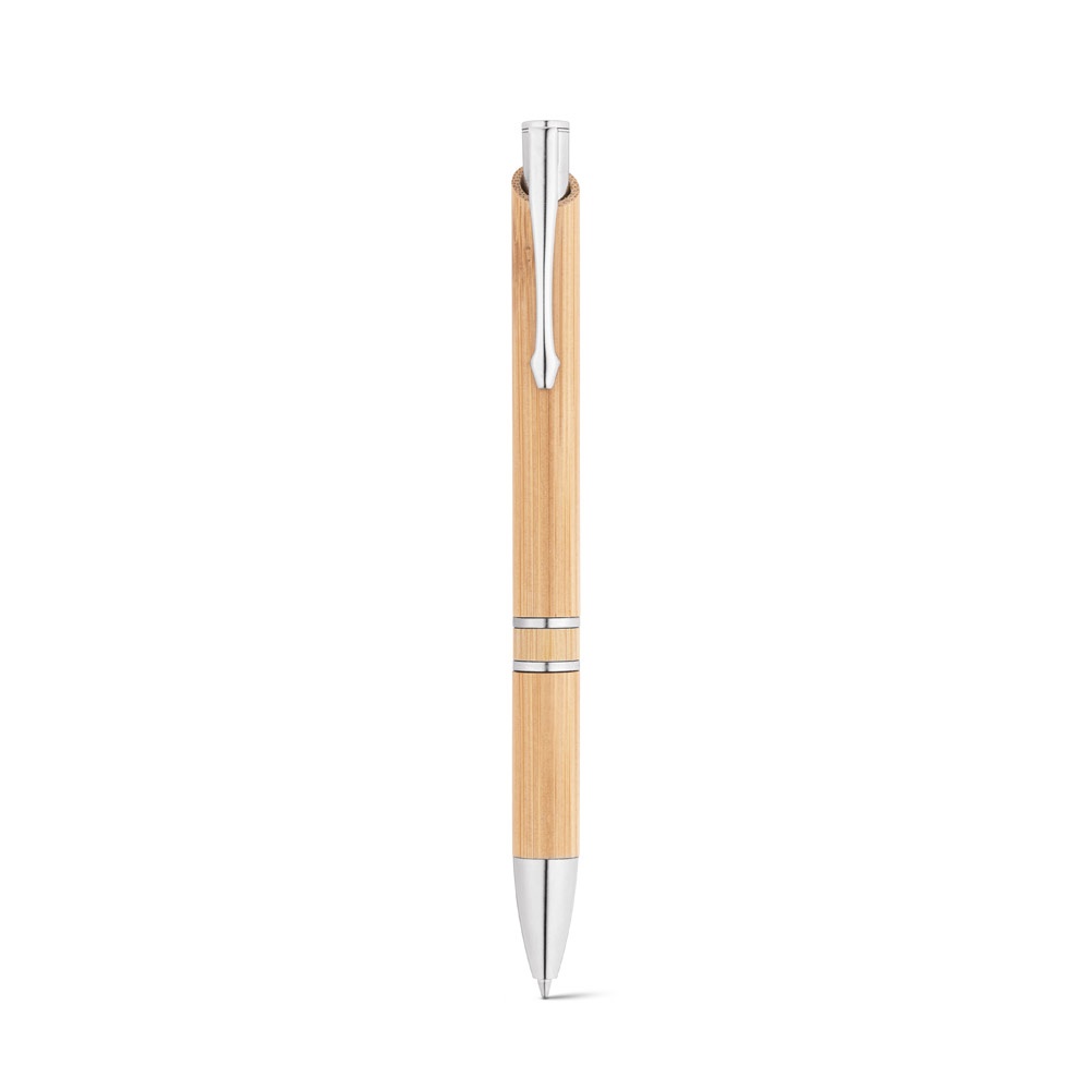 BETA BAMBOO. Bolígrafo de bambú con clip, detalles metálicos