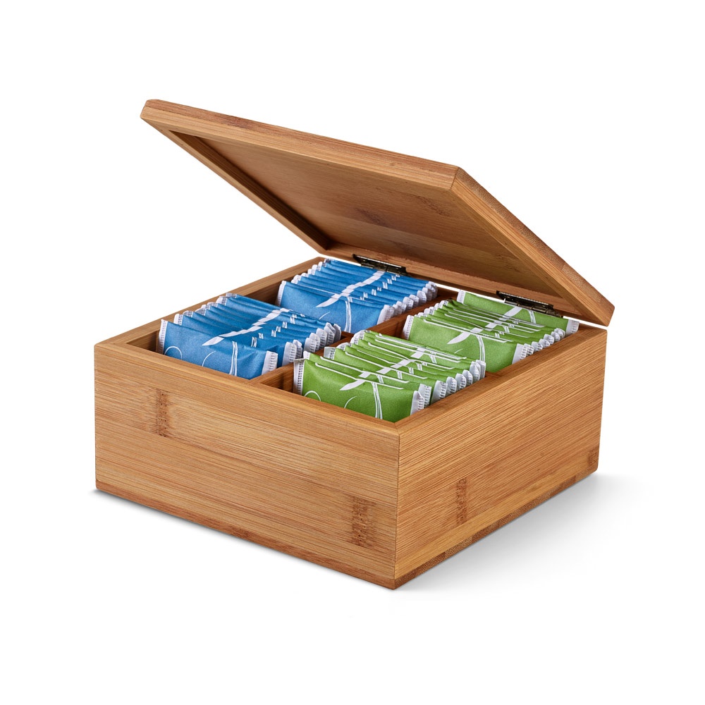 ARNICA. Caja de té de bambú con 4 compartimentos y cierre magnético