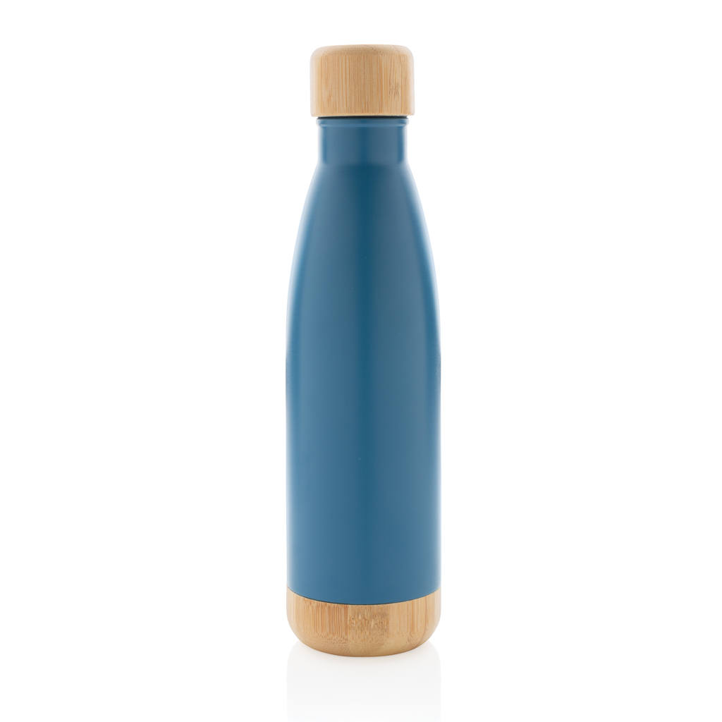Botella acero inoxidable al vacío con tapa y fondo de bambú