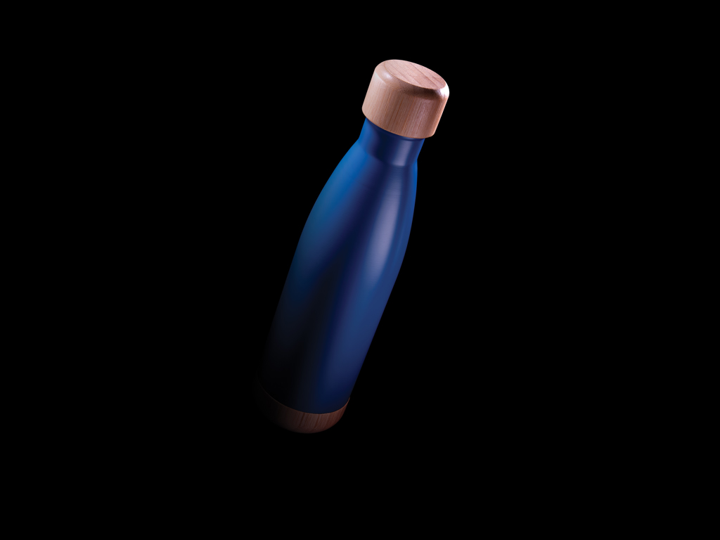 Botella acero inoxidable al vacío con tapa y fondo de bambú