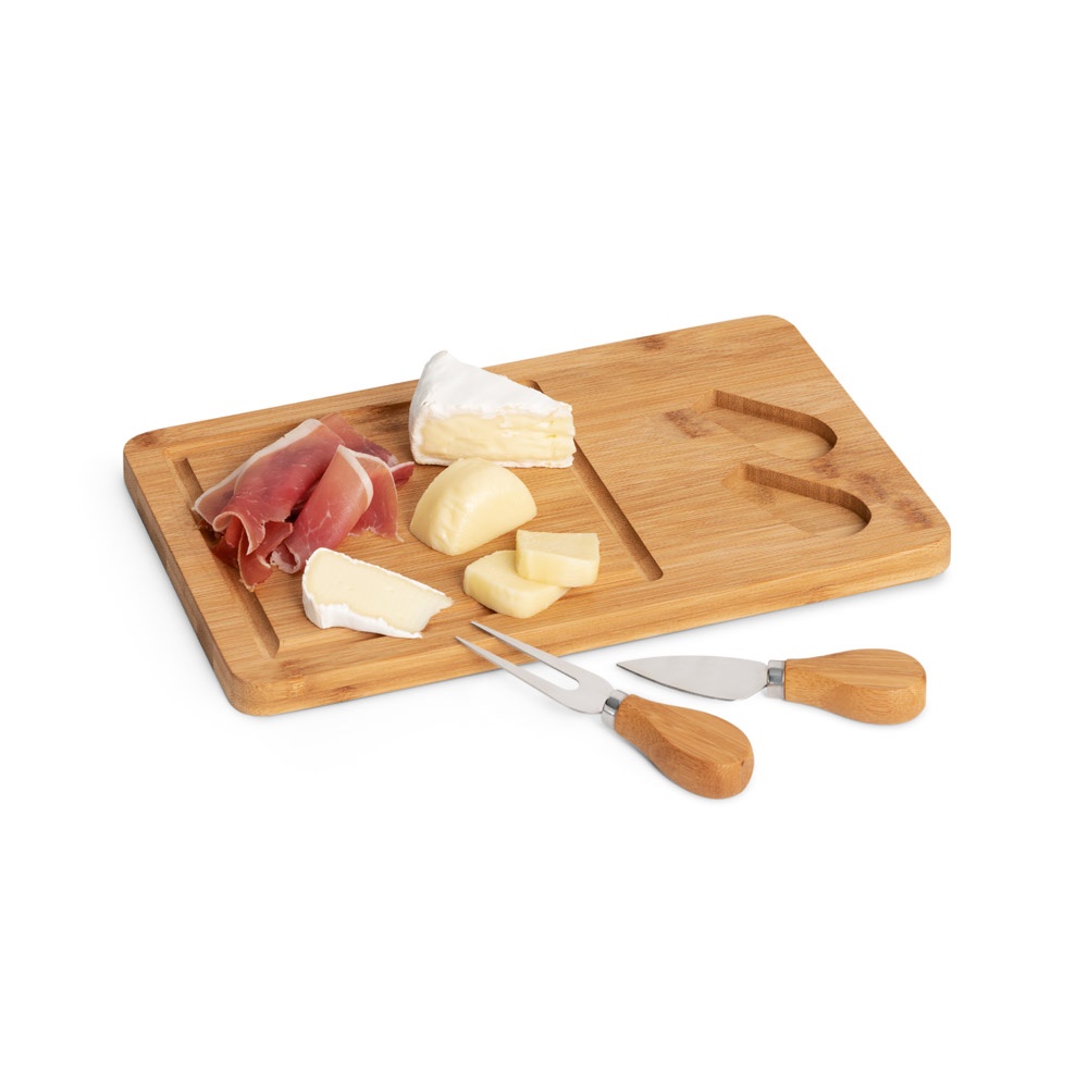 WOODS. Tabla de quesos de bambú. Incluye 2 utensilios fabricados en bambú y acero inoxidable