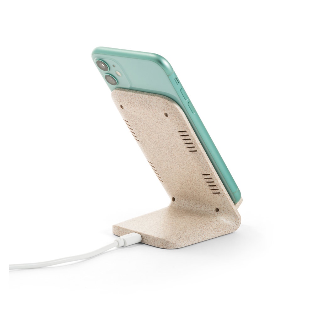 ENGLERT. Soporte para smartphone con cargador inalámbrico, superrápido, de 15 W en ABS reciclado (100% rABS) y bambú