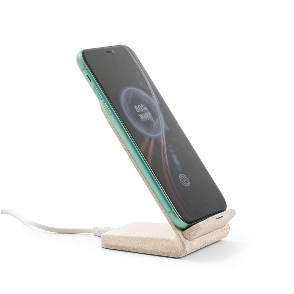 ENGLERT. Soporte para smartphone con cargador inalámbrico, superrápido, de 15 W en ABS reciclado (100% rABS) y bambú