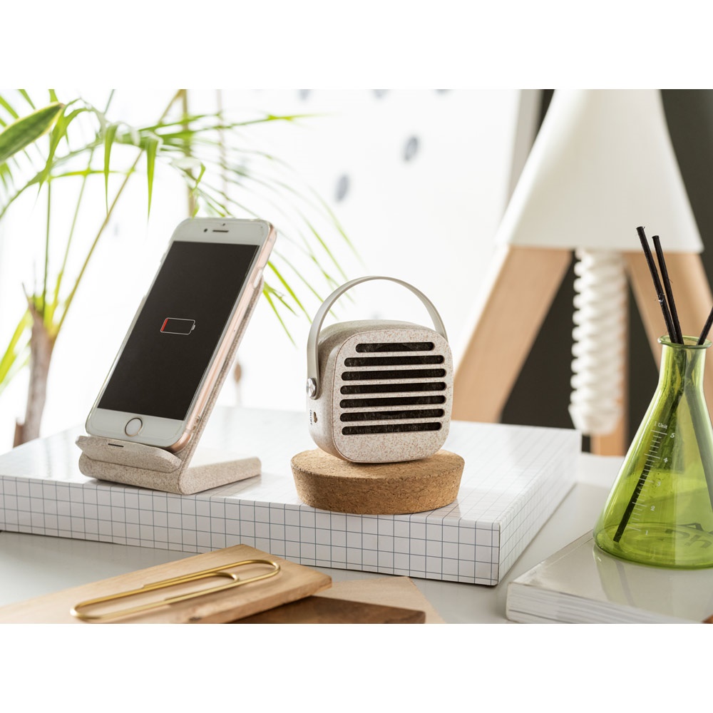 ENGLERT. Soporte para smartphone con cargador inalámbrico, superrápido, de 15 W en ABS reciclado (100% rABS) y bambú