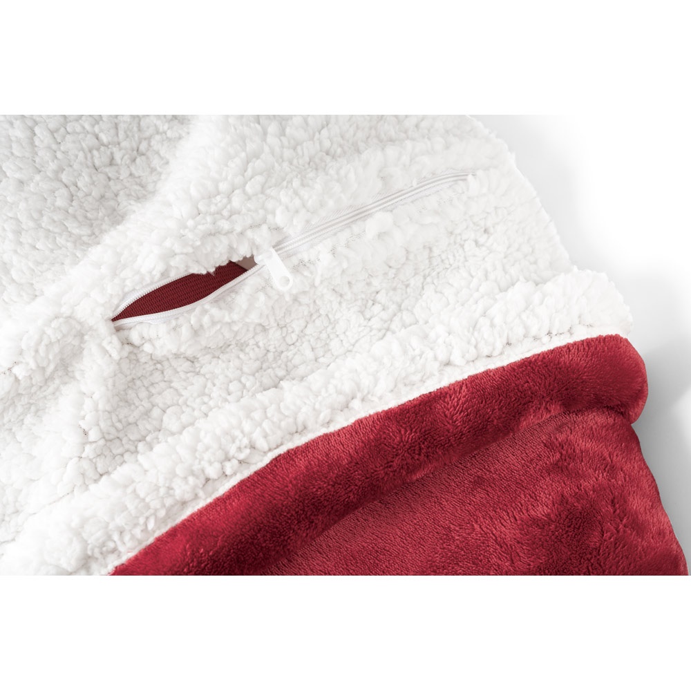 HEIDEN. Manta polar reversible (190 g/m²) con cinta de raso y tarjeta personalizada