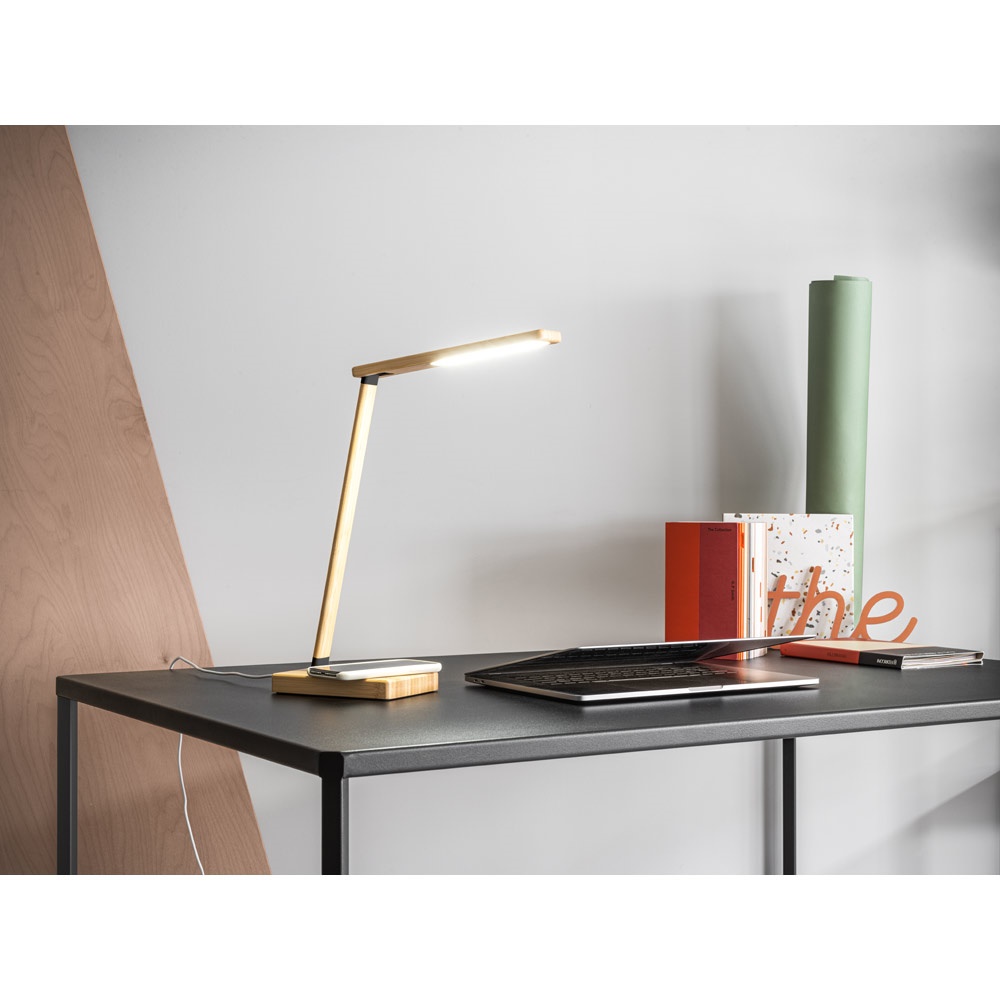 MOREY. Lámpara de escritorio plegable con cargador inalámbrico superrápido de 15W en bambú