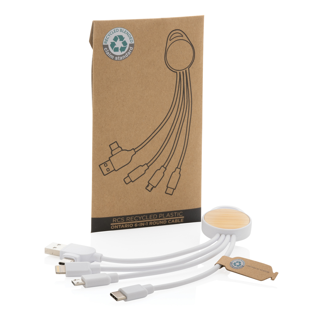 Cable redondo Ontario 6 en 1 de plástico reciclado RCS