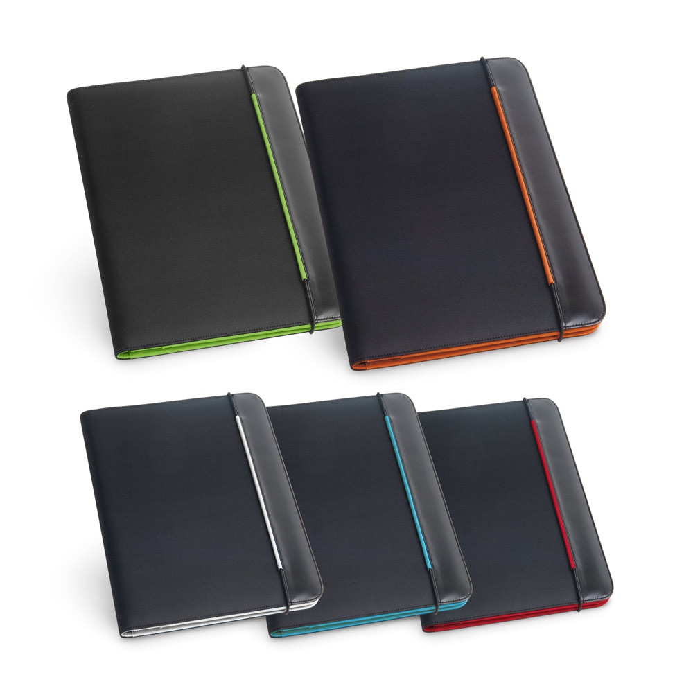 FITZGERALD. Portafolios A4 en PU y 800D con bloc de hojas forrado