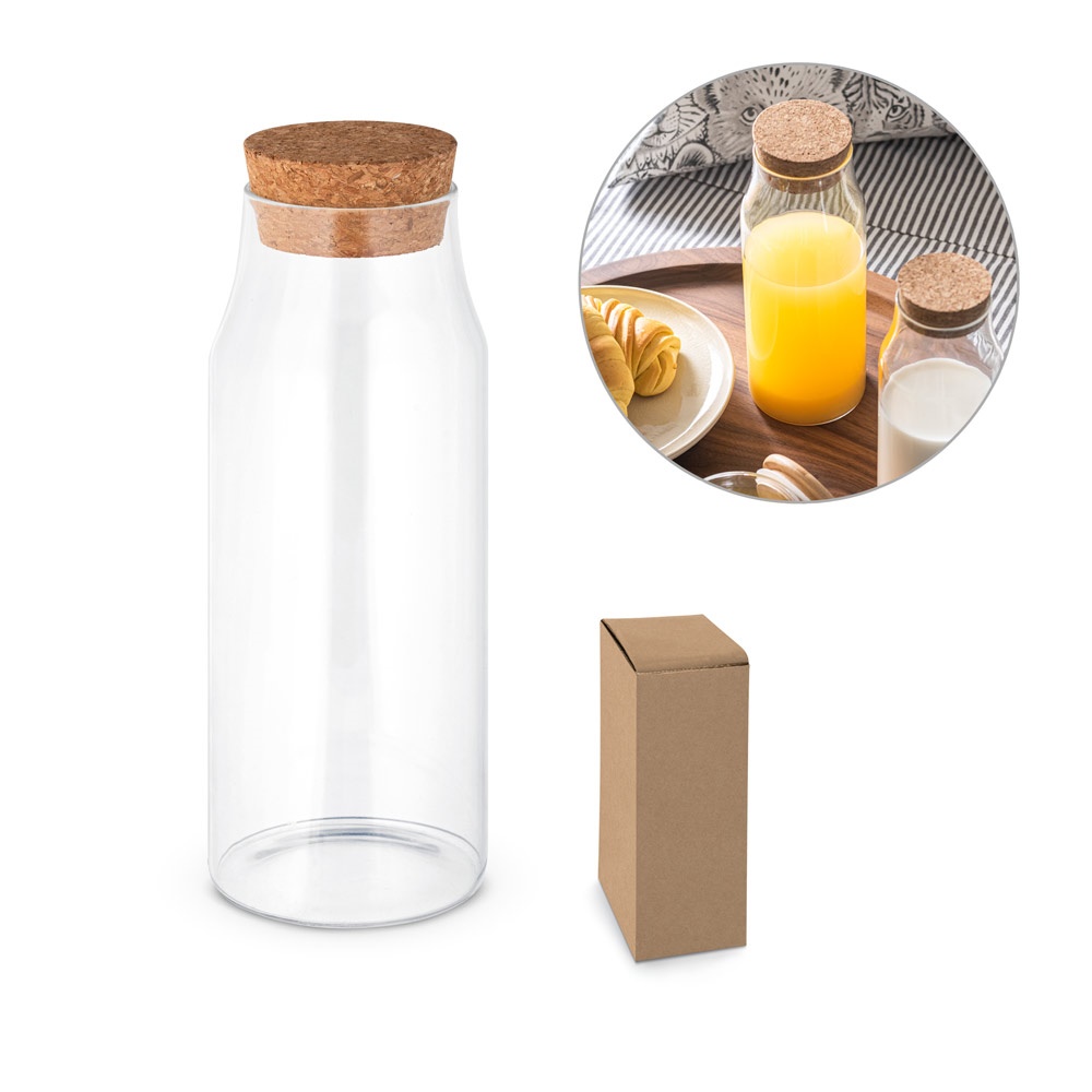 JASMIN 1000. Botella de vidrio borosilicato con tapón de corcho de 1 L