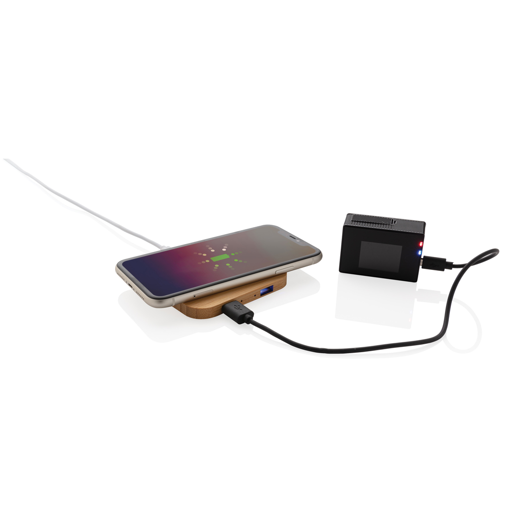 Cargador inalámbrico de 5W de bambú con USB