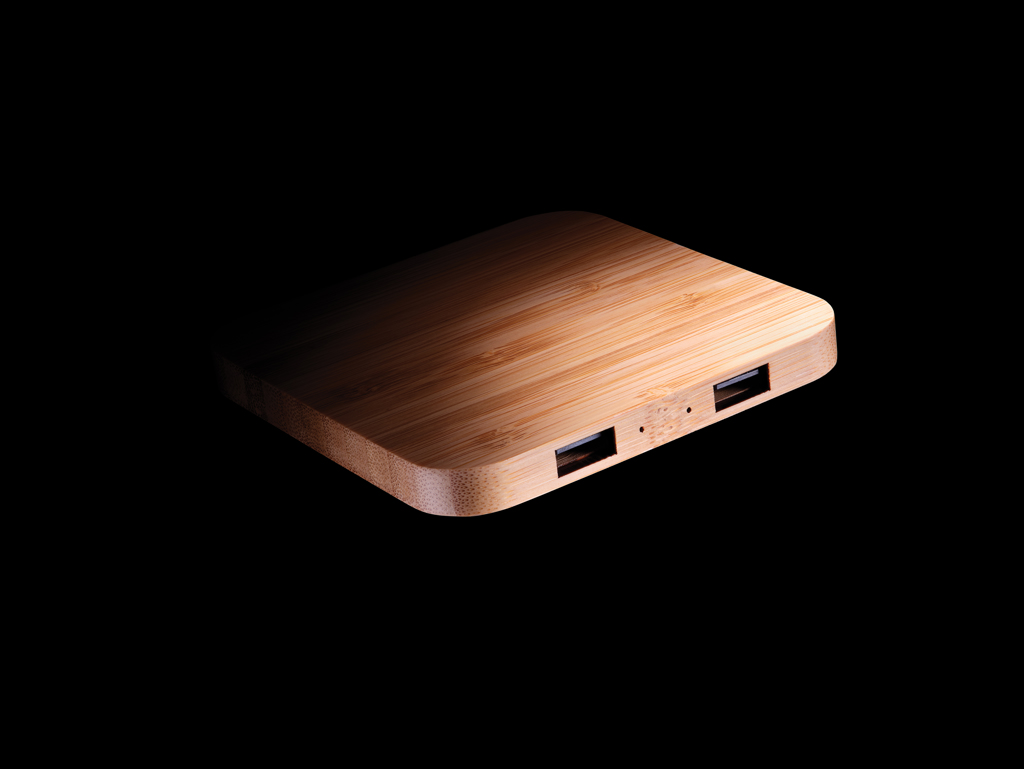 Cargador inalámbrico de 5W de bambú con USB