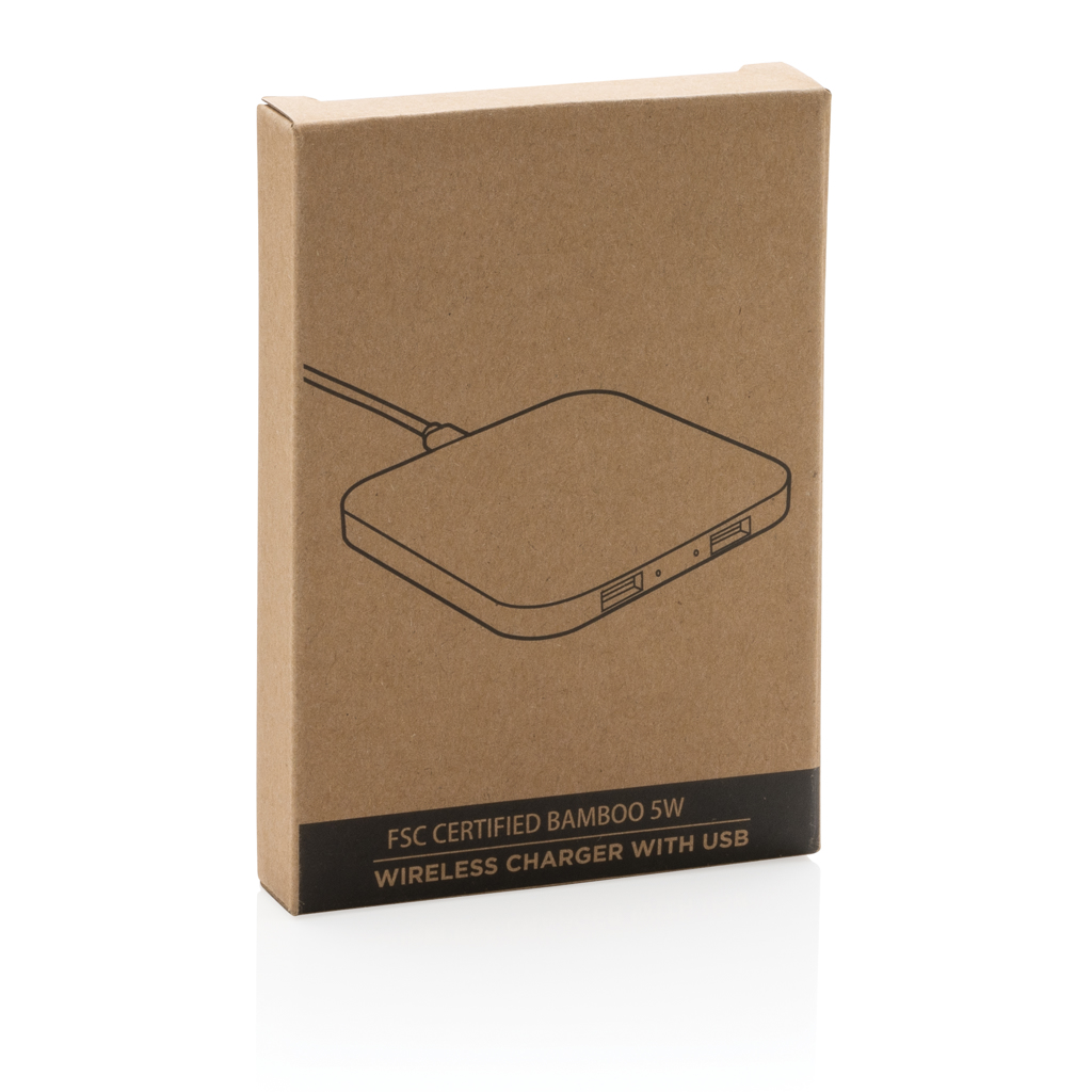 Cargador inalámbrico de 5W de bambú con USB