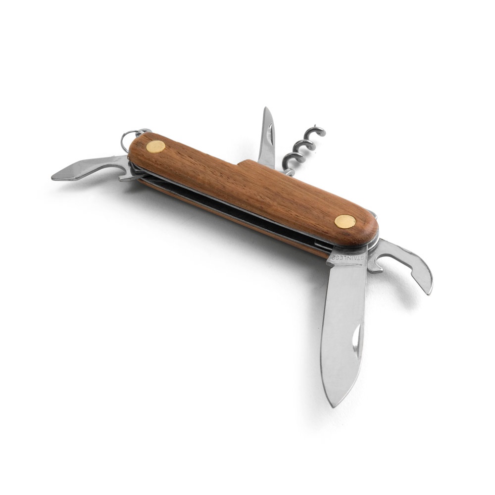 BELPIANO. Navaja multifunción en acero inoxidable y madera