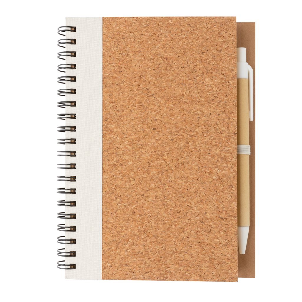 Libreta espiral de corcho con bolígrafo