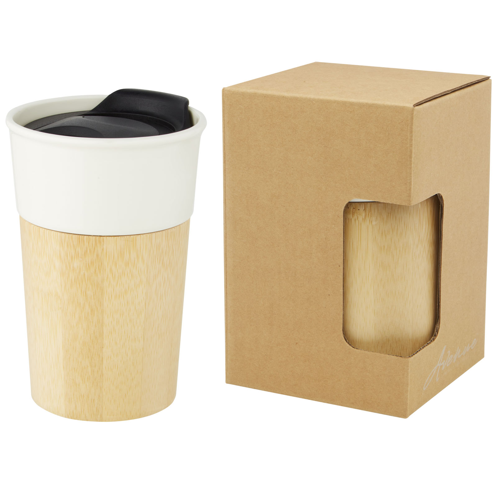 Taza de porcelana de 320 ml con pared exterior de bambú Pereira