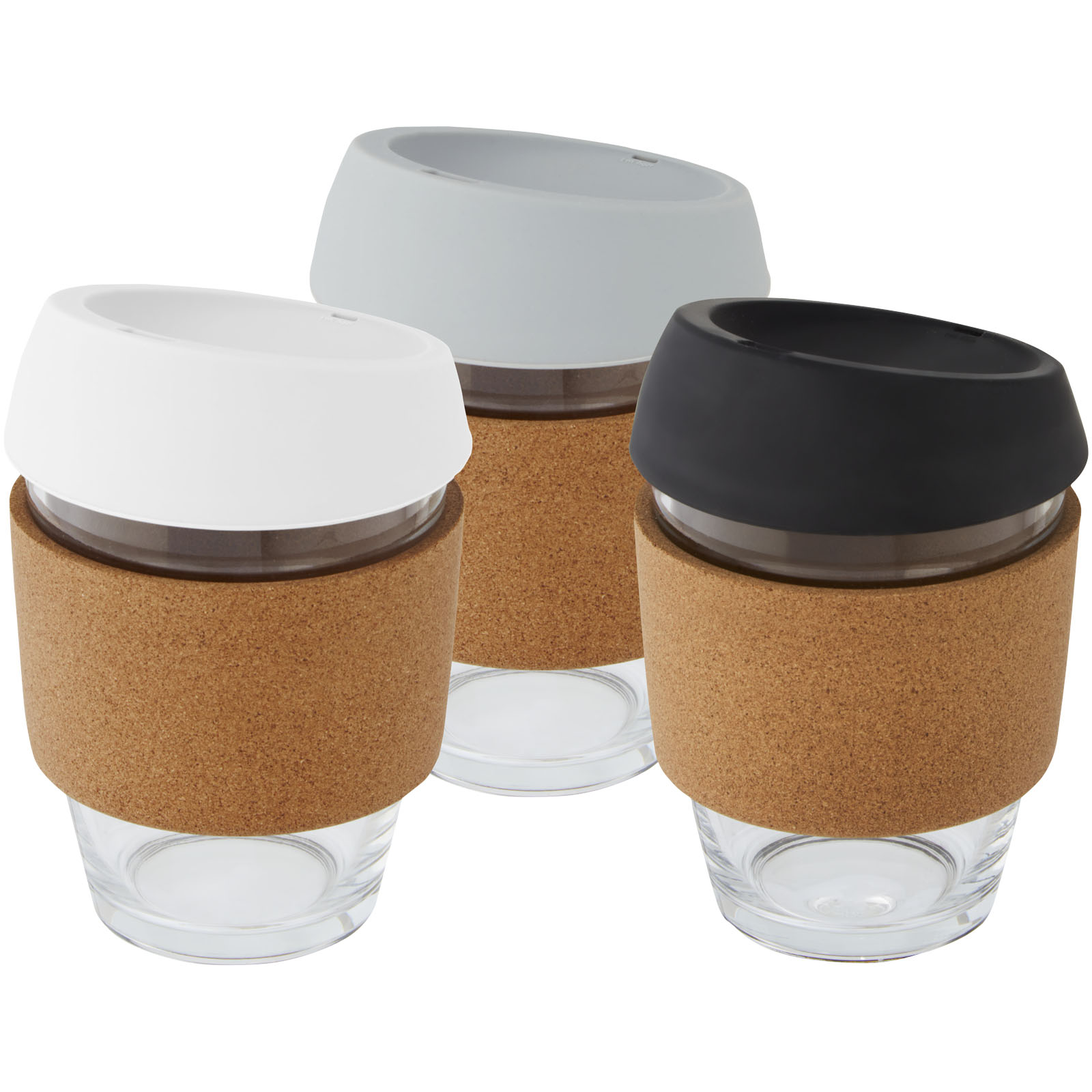 Vaso de vidrio borosilicato de 360 ml con agarre de corcho y tapa de silicona Lidan