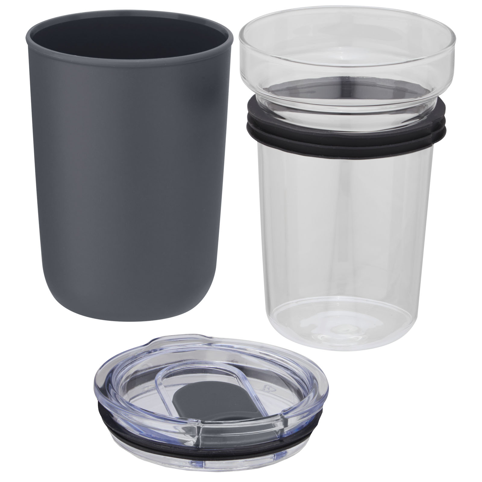 Vaso de vidrio de 420 ml con pared exterior de plástico reciclado Bello