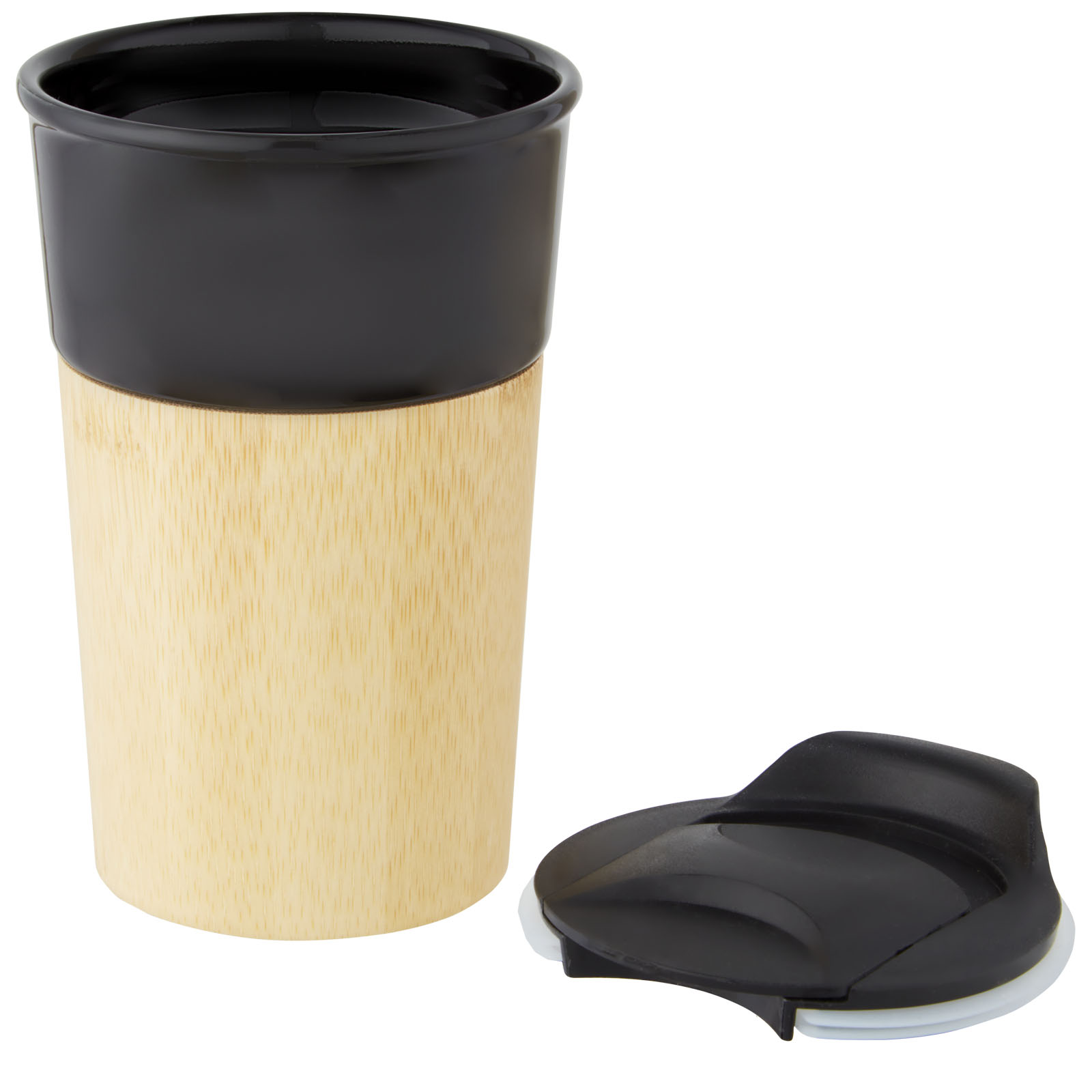 Taza de porcelana de 320 ml con pared exterior de bambú Pereira