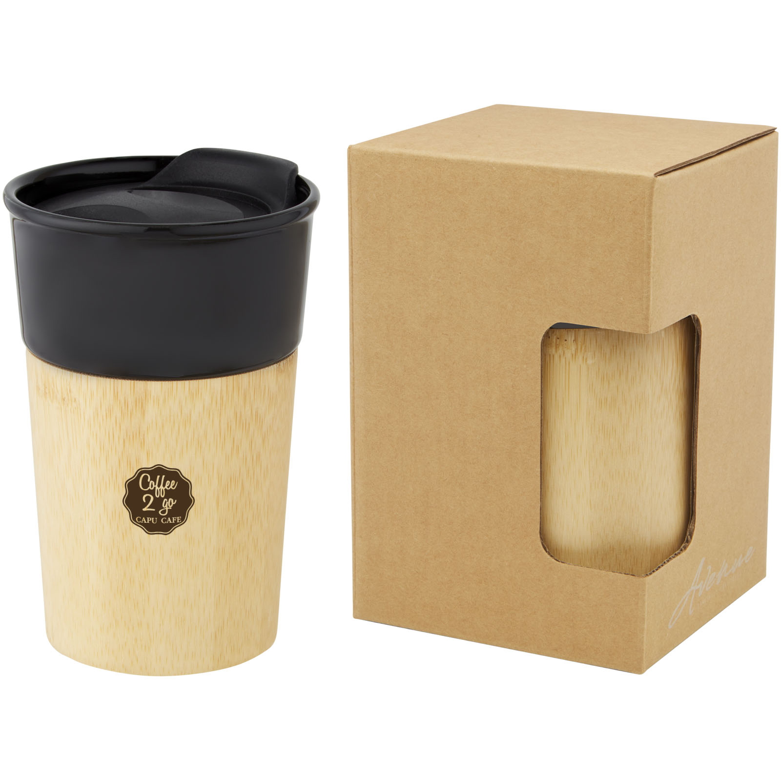 Taza de porcelana de 320 ml con pared exterior de bambú Pereira