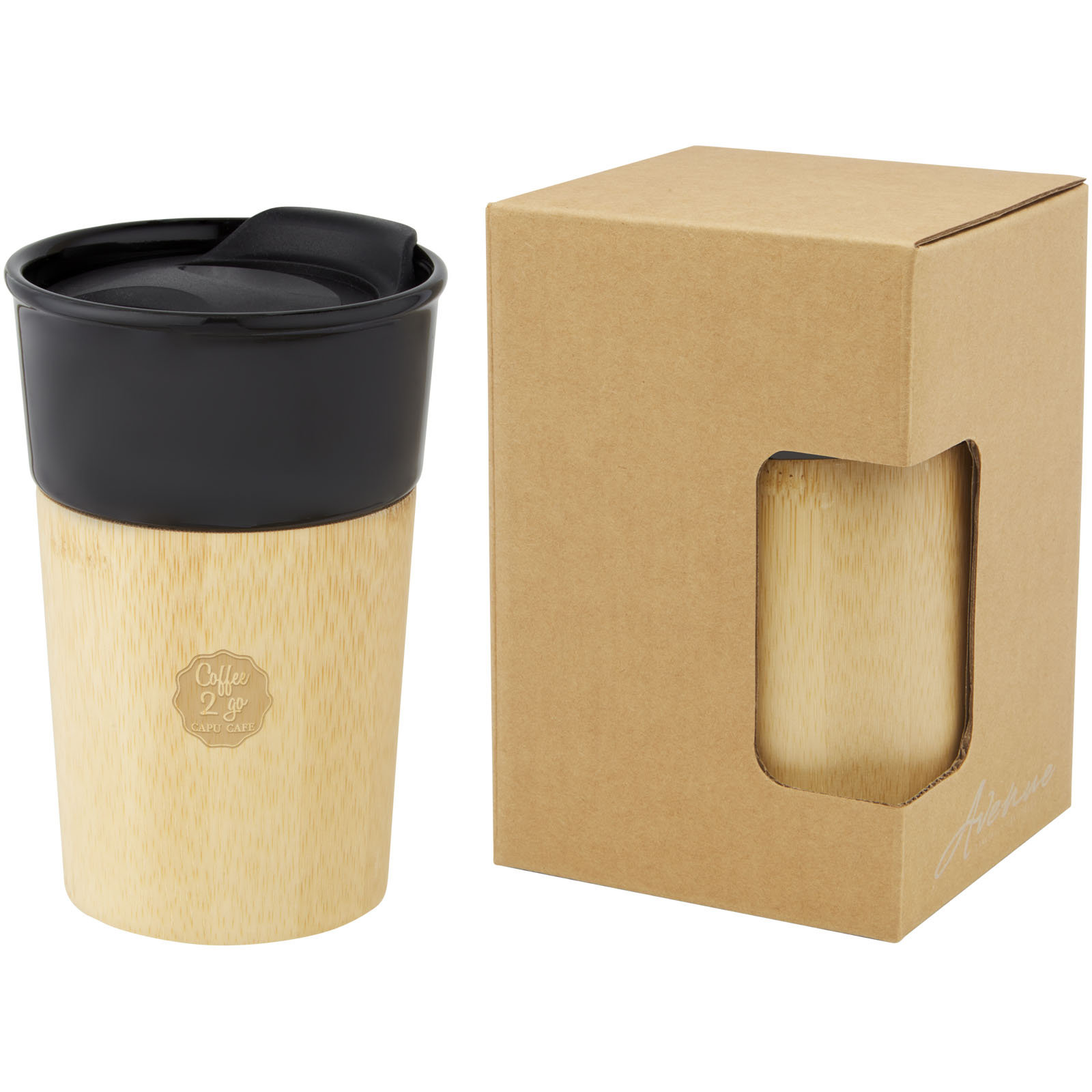 Taza de porcelana de 320 ml con pared exterior de bambú Pereira