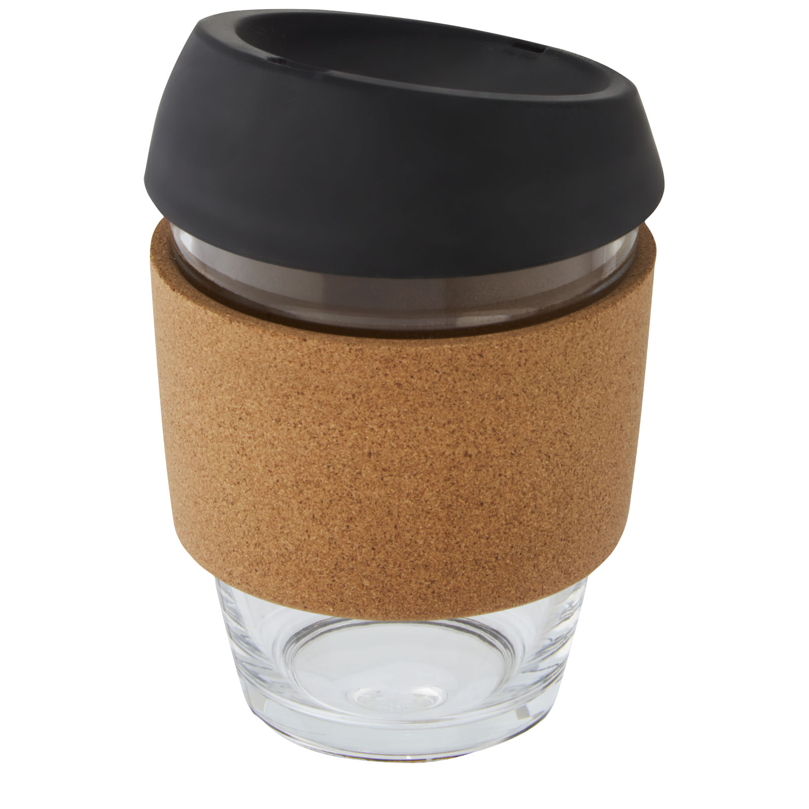 Vaso de vidrio borosilicato de 360 ml con agarre de corcho y tapa de silicona Lidan