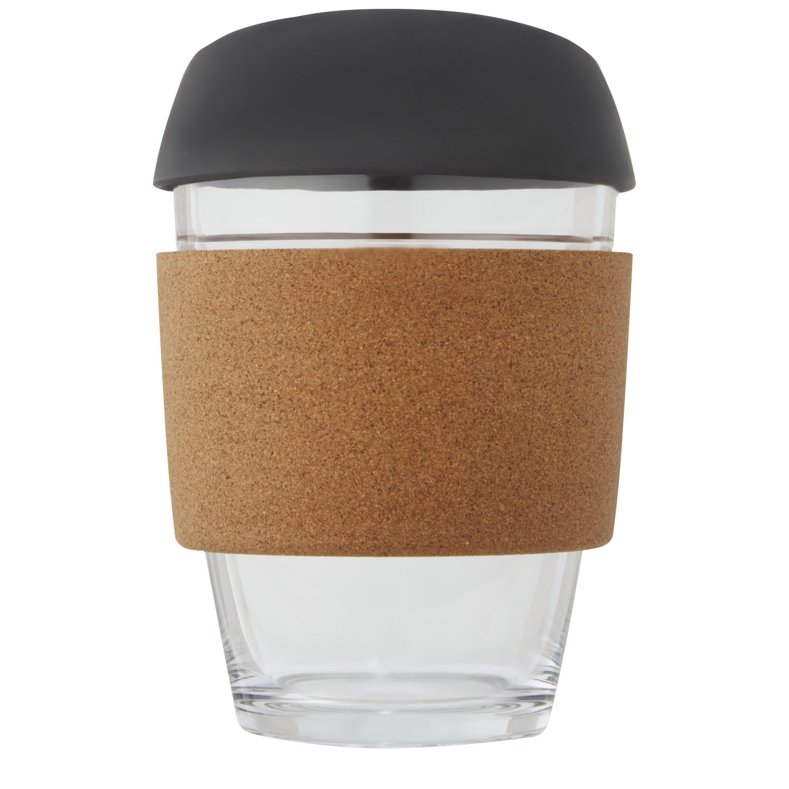 Vaso de vidrio borosilicato de 360 ml con agarre de corcho y tapa de silicona Lidan