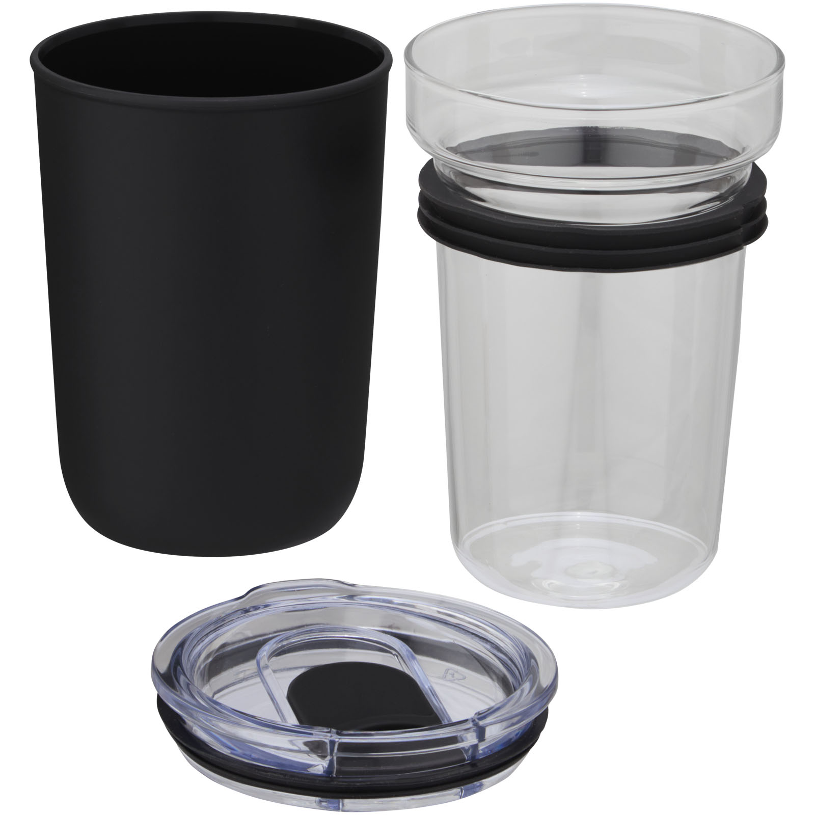 Vaso de vidrio de 420 ml con pared exterior de plástico reciclado Bello