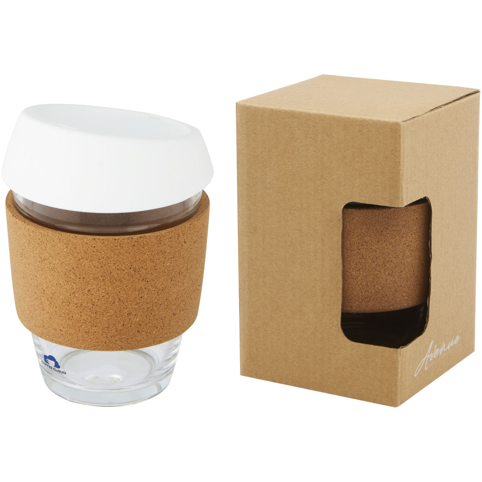 Vaso de vidrio borosilicato de 360 ml con agarre de corcho y tapa de silicona Lidan