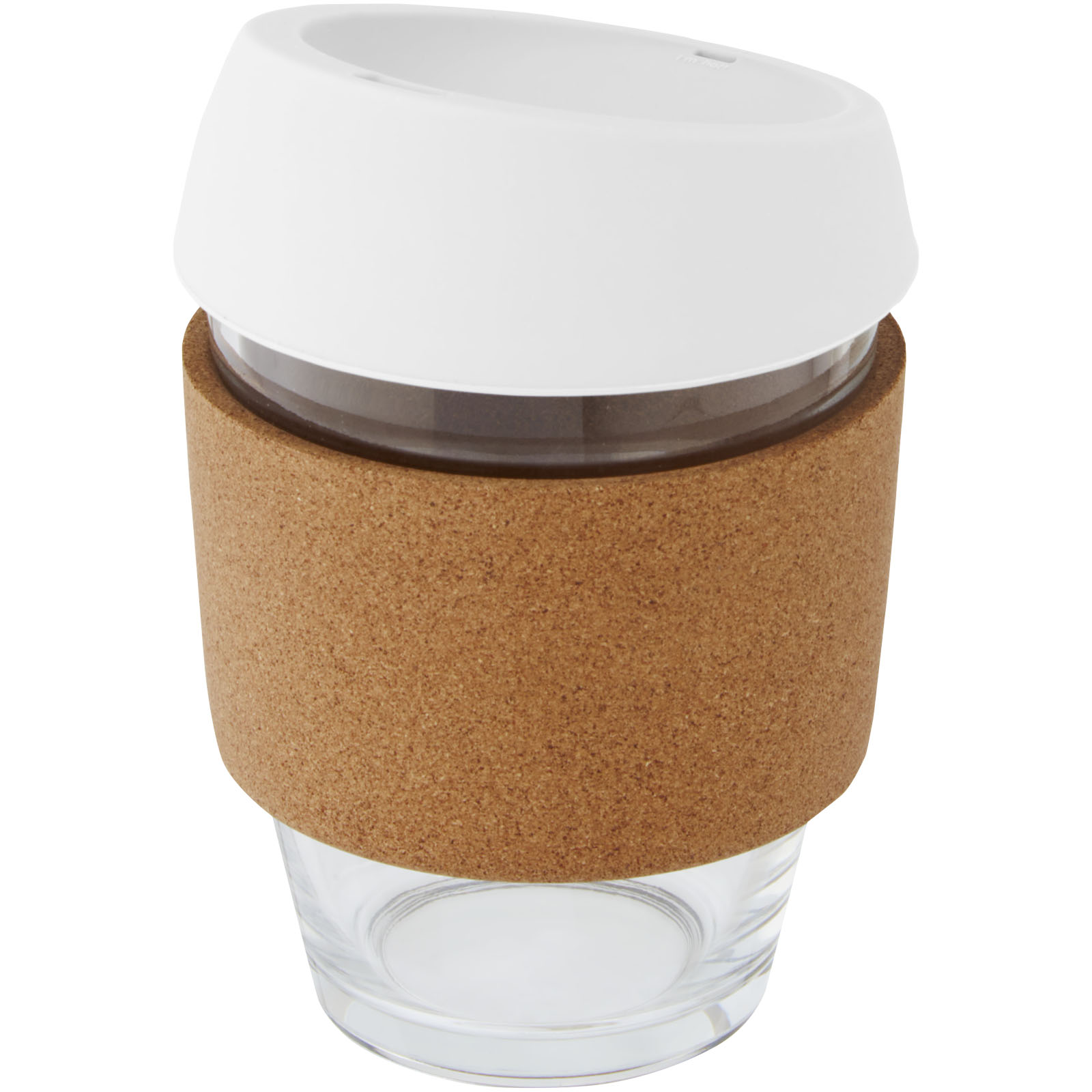 Vaso de vidrio borosilicato de 360 ml con agarre de corcho y tapa de silicona Lidan