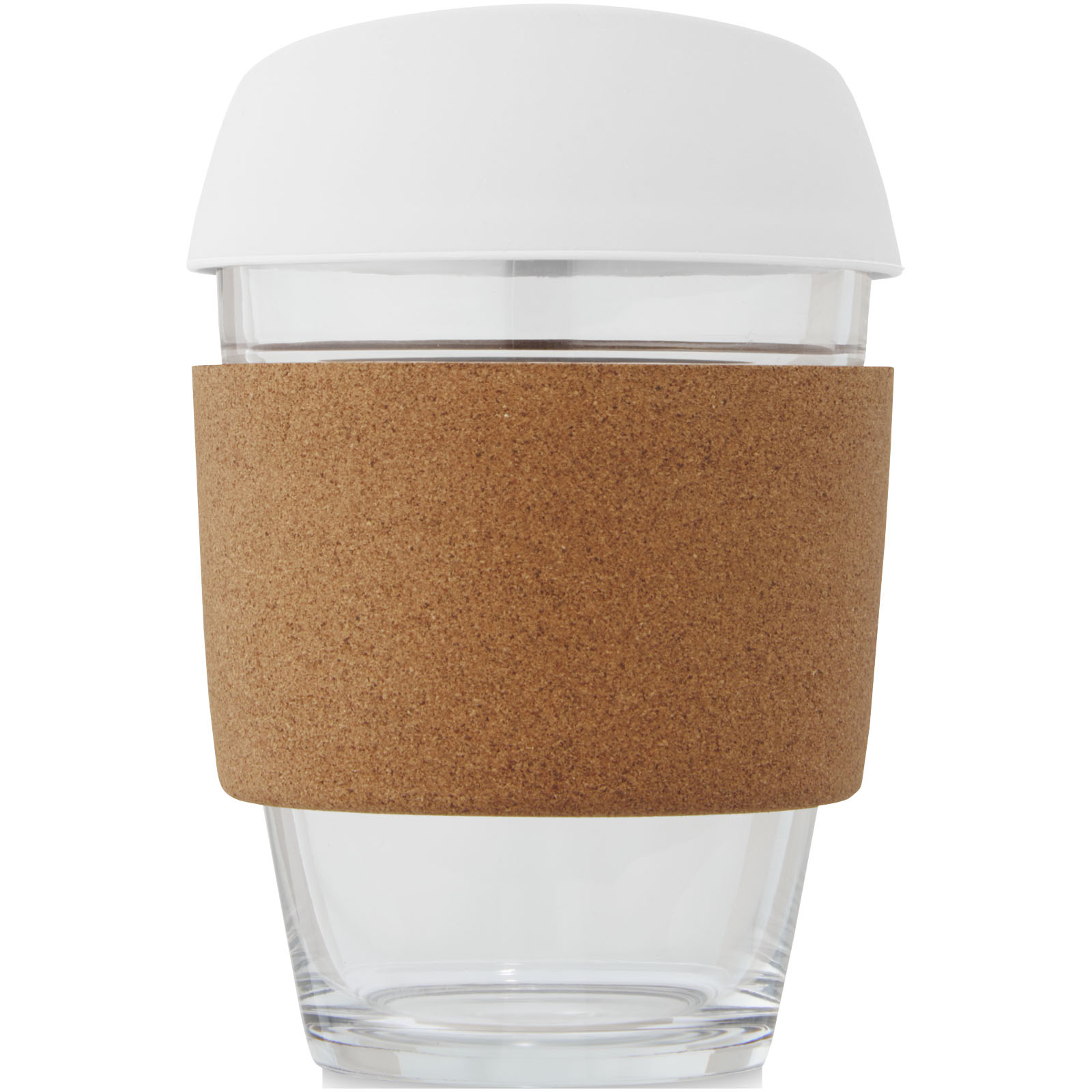 Vaso de vidrio borosilicato de 360 ml con agarre de corcho y tapa de silicona Lidan