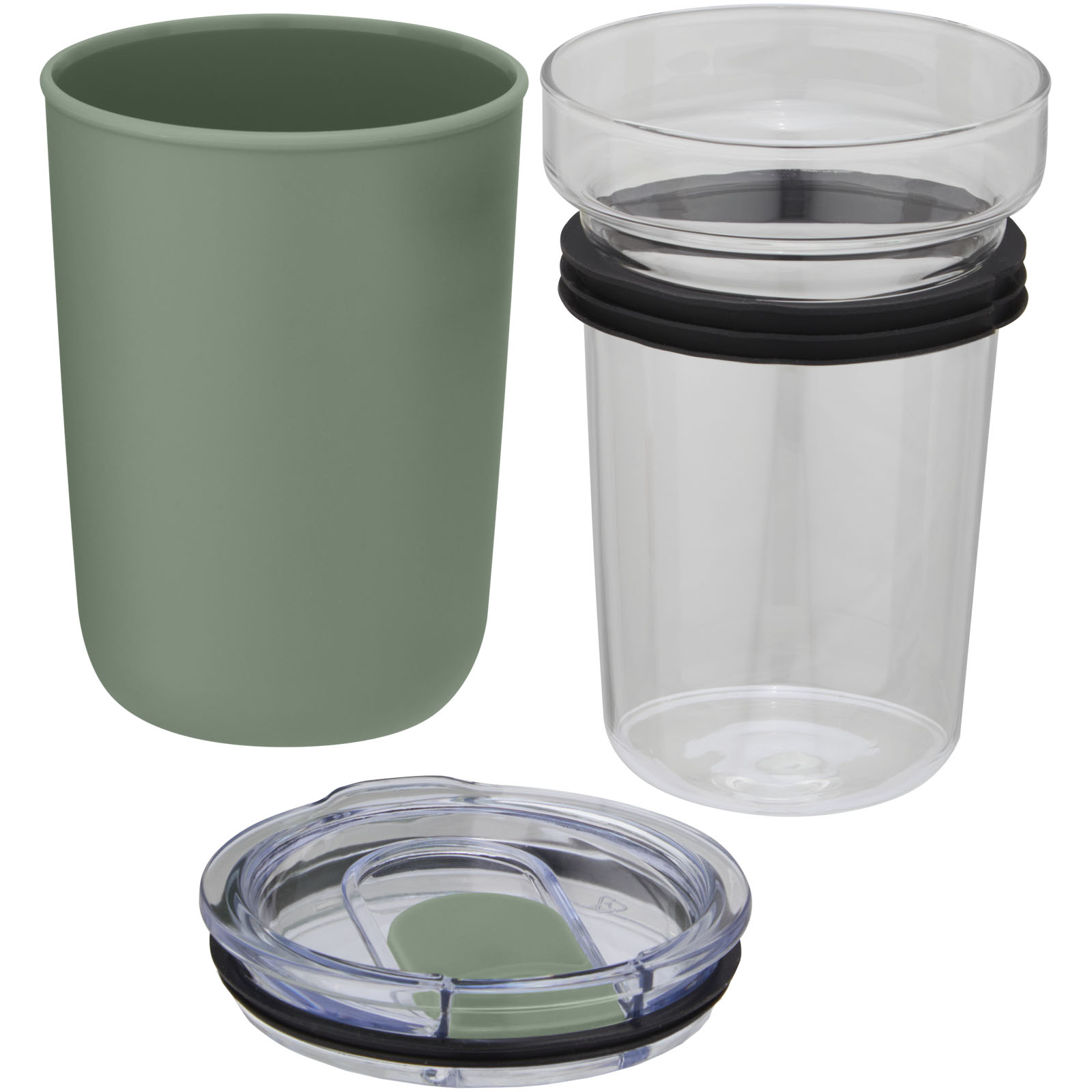 Vaso de vidrio de 420 ml con pared exterior de plástico reciclado Bello