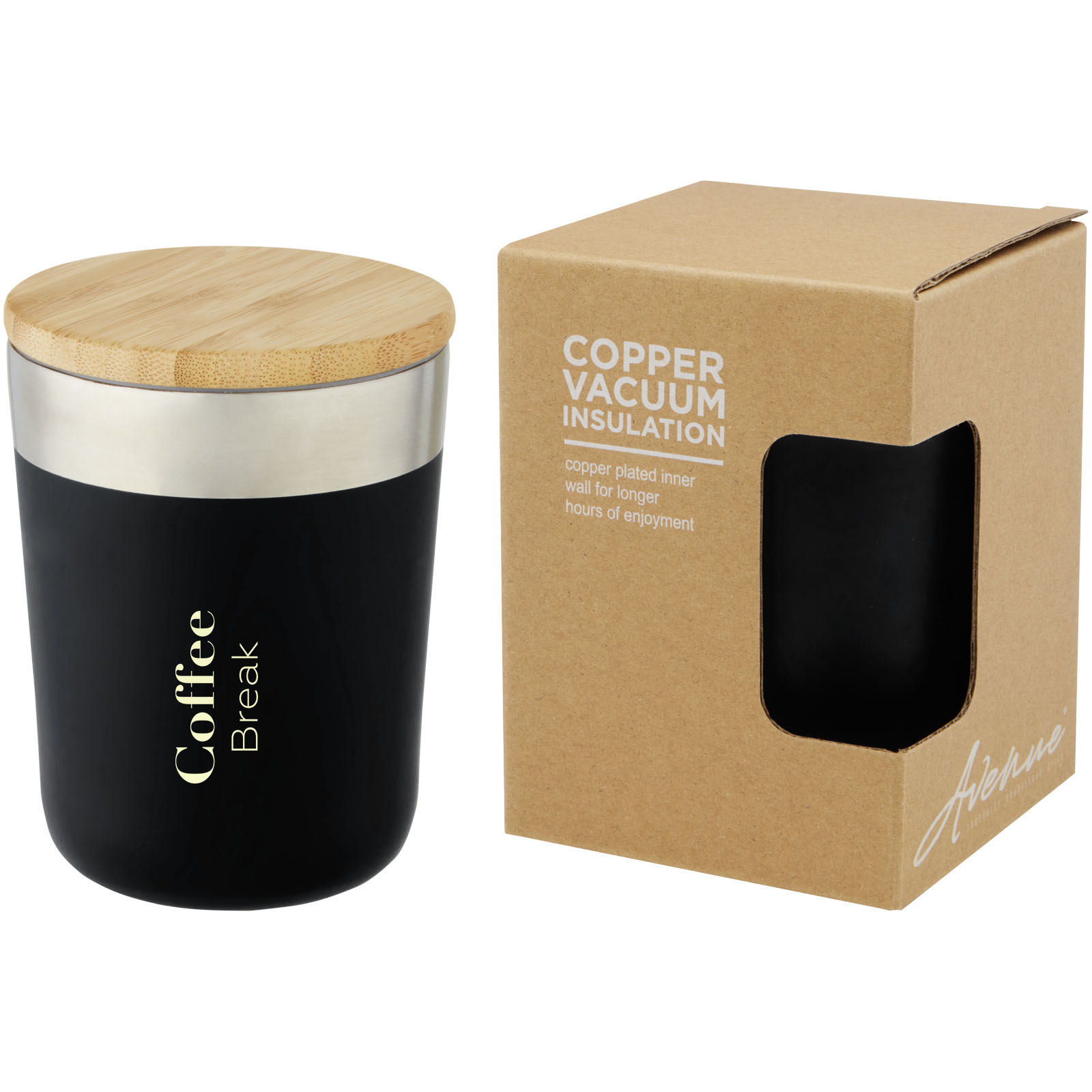 Vaso de 330 ml de acero inoxidable con aislamiento al vacío de cobre y tapa de bambú Lagan