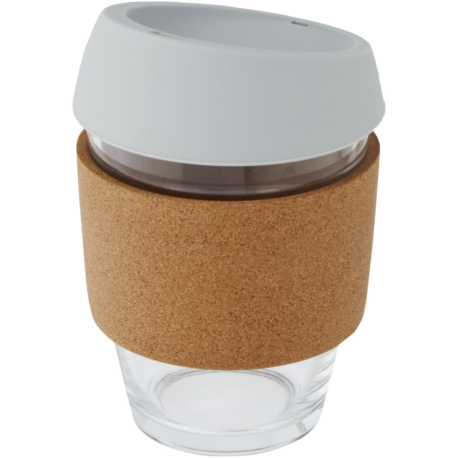 Vaso de vidrio borosilicato de 360 ml con agarre de corcho y tapa de silicona Lidan