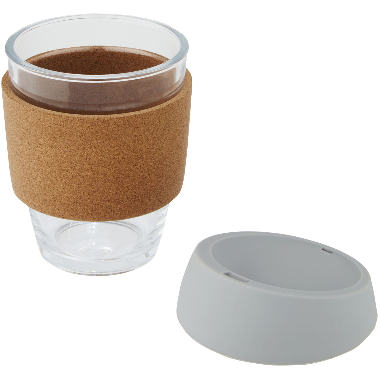 Vaso de vidrio borosilicato de 360 ml con agarre de corcho y tapa de silicona Lidan
