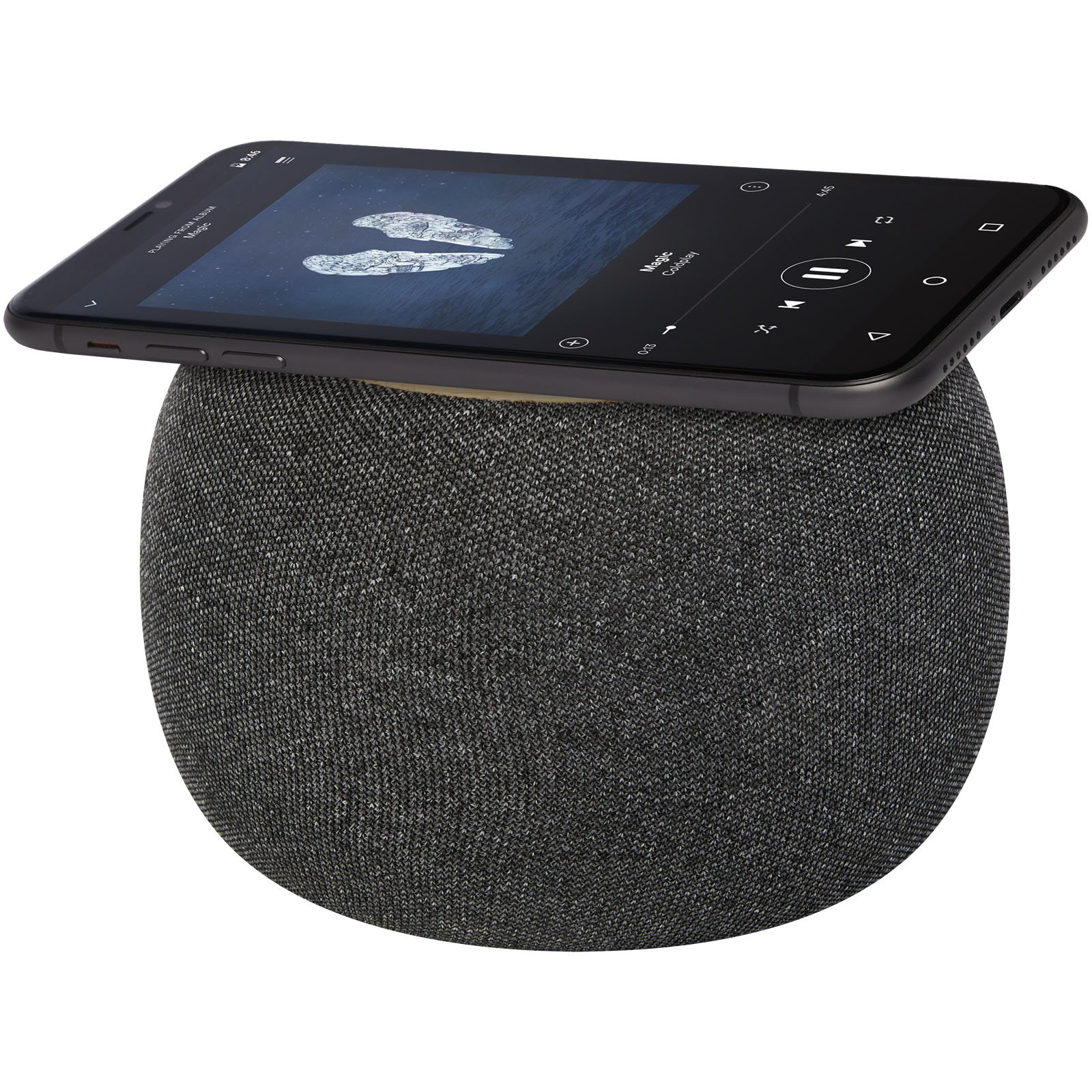 Altavoz de bambú/RPET Bluetooth® y base de carga inalámbrica Ecofiber