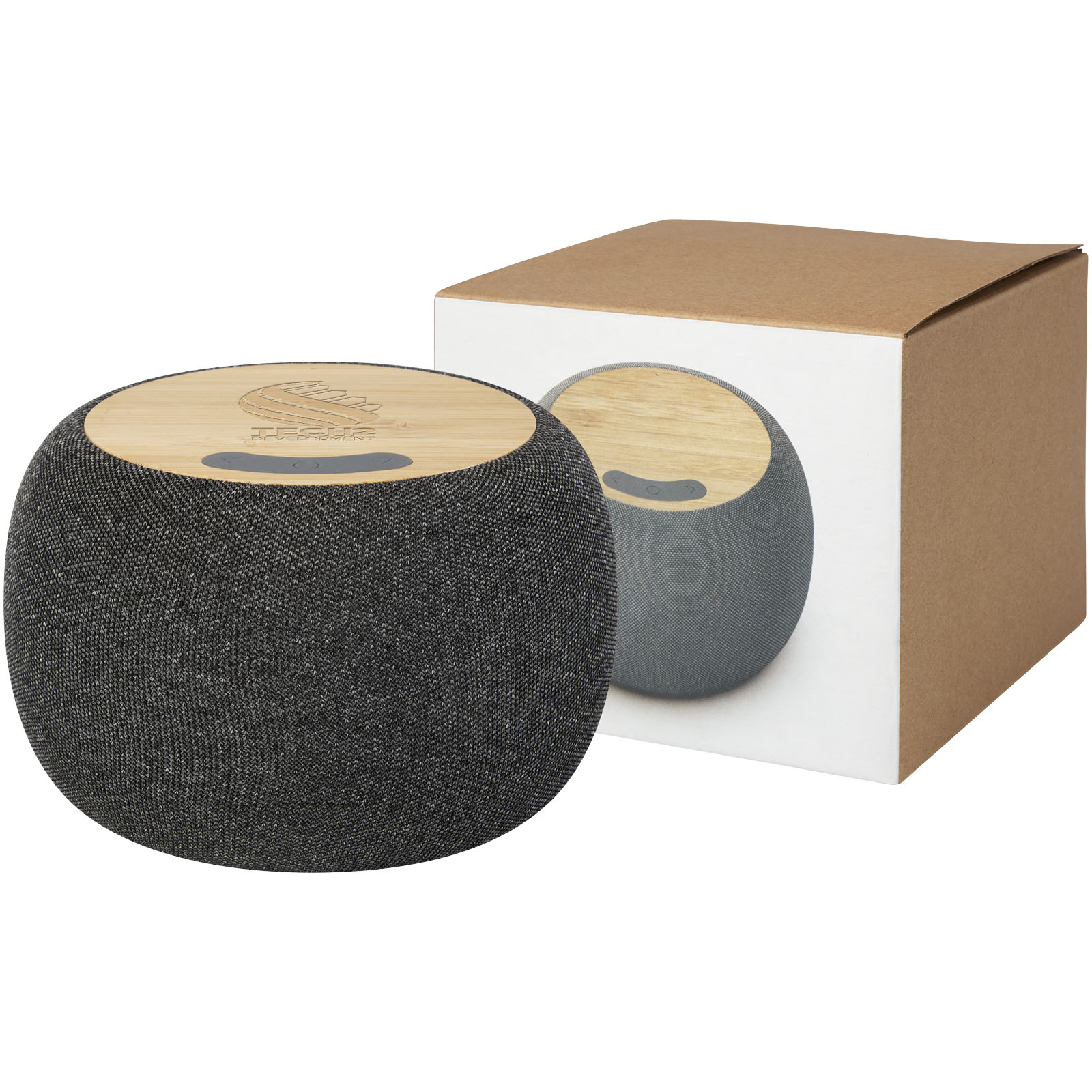 Altavoz de bambú/RPET Bluetooth® y base de carga inalámbrica Ecofiber