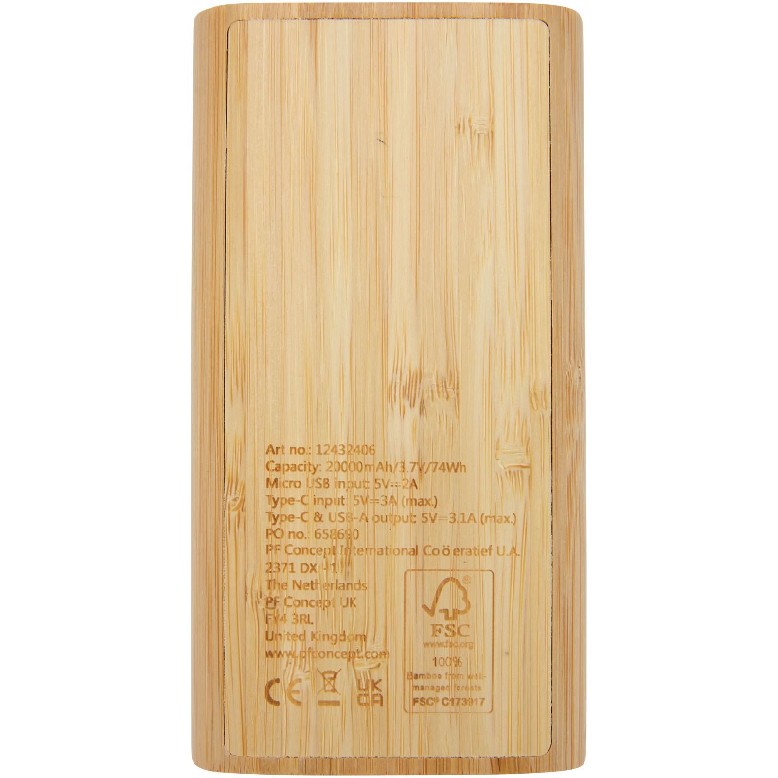 Batería externa de 20,000 mAh de bambú Tulda