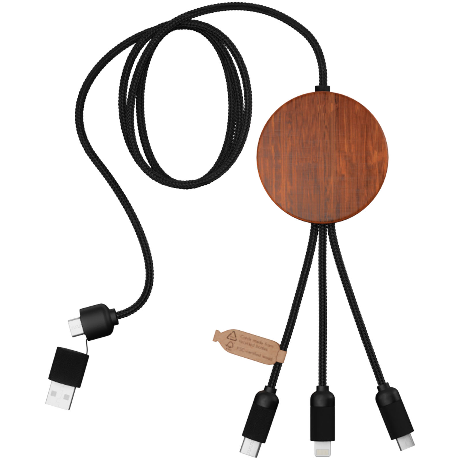 Cable de carga 5 en 1 de PET reciclado con logo retroiluminado y base de carga de 10 W SCX.design C40