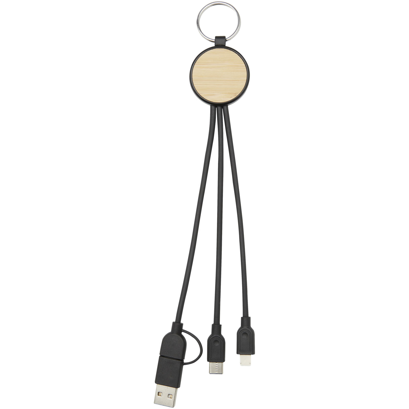 Cable de carga 6 en 1 de plástico reciclado/bambú con llavero Tecta