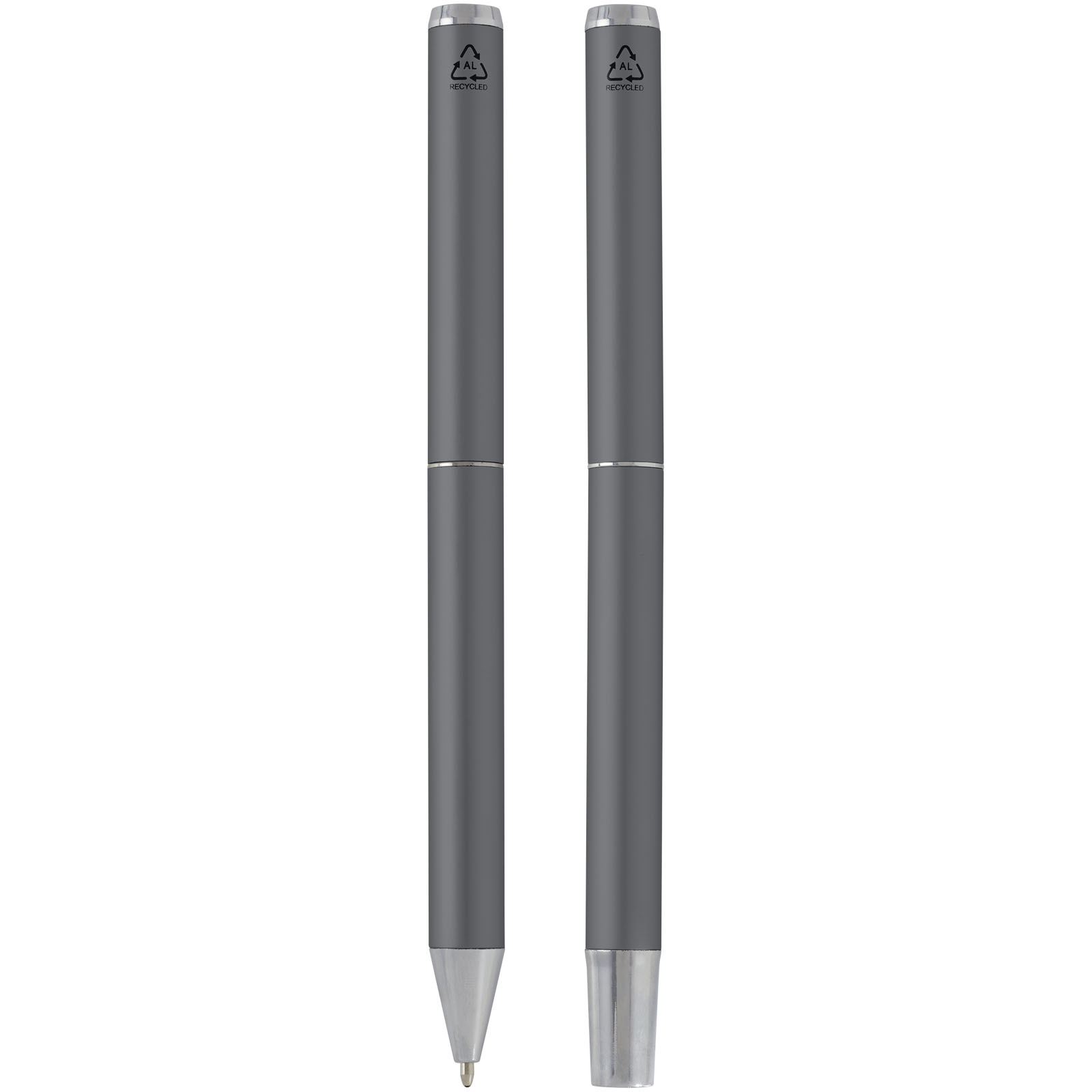 Set de regalo de bolígrafo y rollerball de aluminio reciclado Lucetto (tinta negra)
