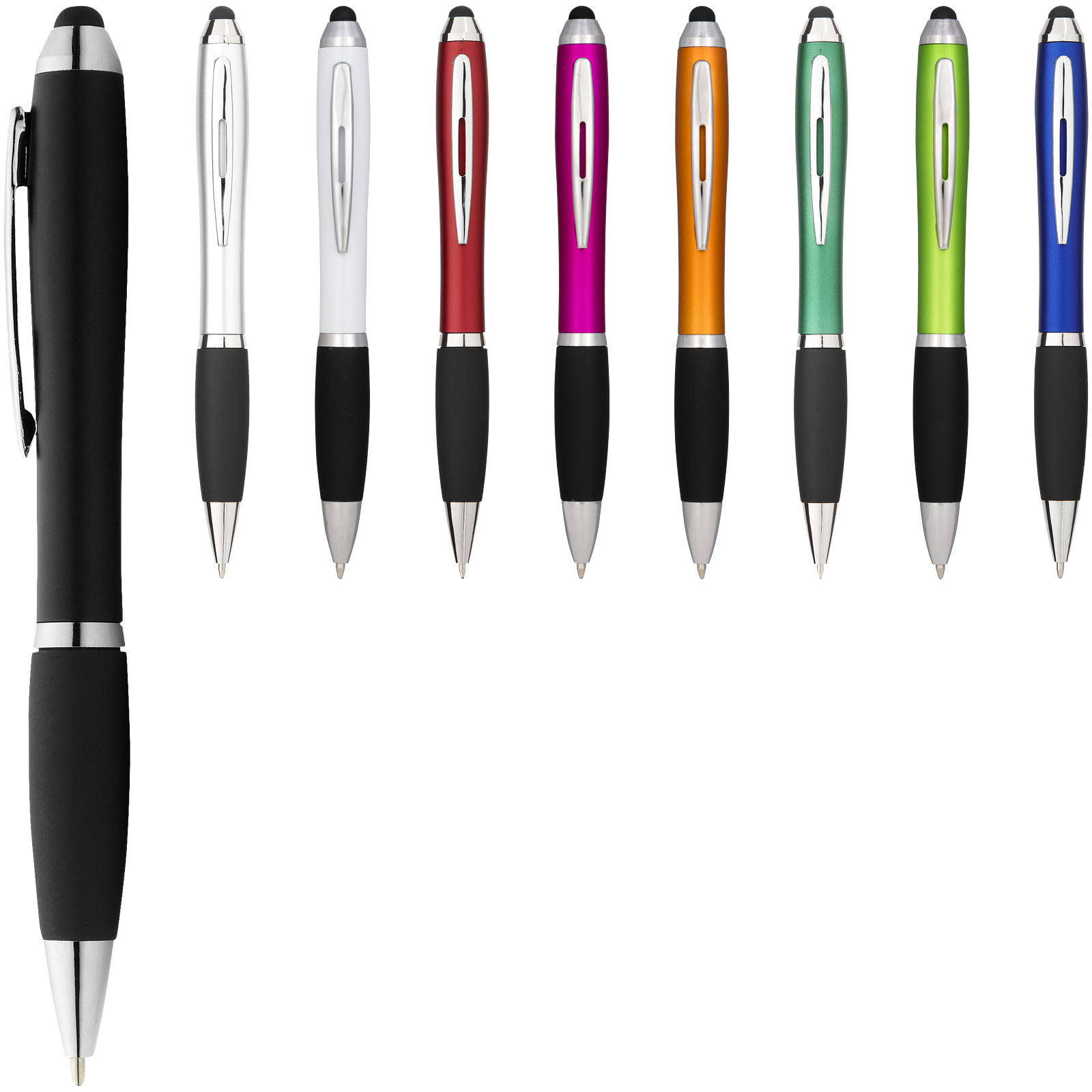 Bolígrafo stylus de color con empuñadura negra Nash (tinta azul)