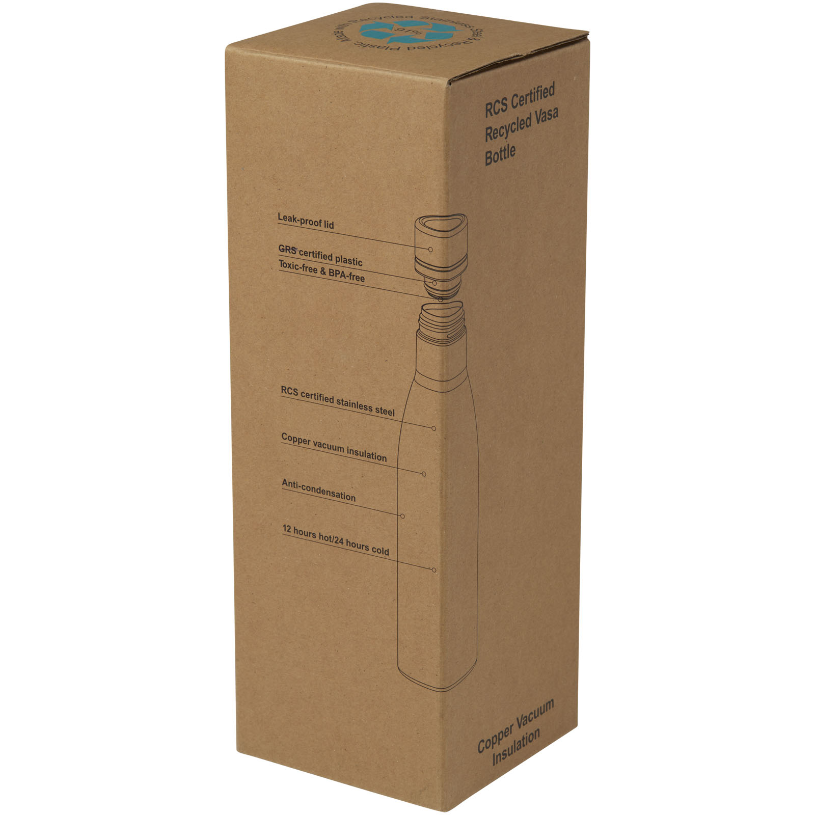Bidón con aislamiento al vacío de 500 ml de cobre de acero inoxidable reciclado con certificación RCS Vasa