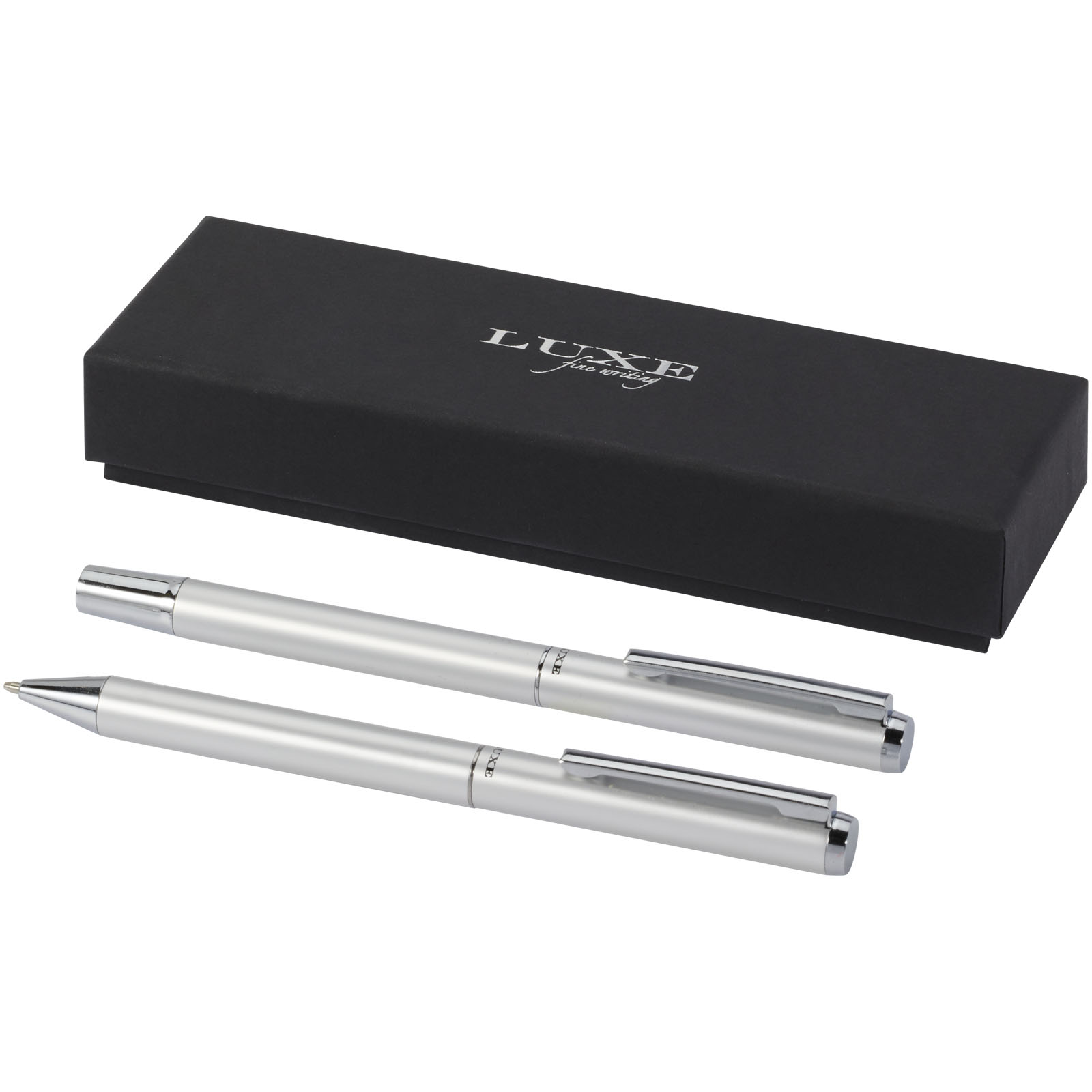 Set de regalo de bolígrafo y rollerball de aluminio reciclado Lucetto (tinta negra)