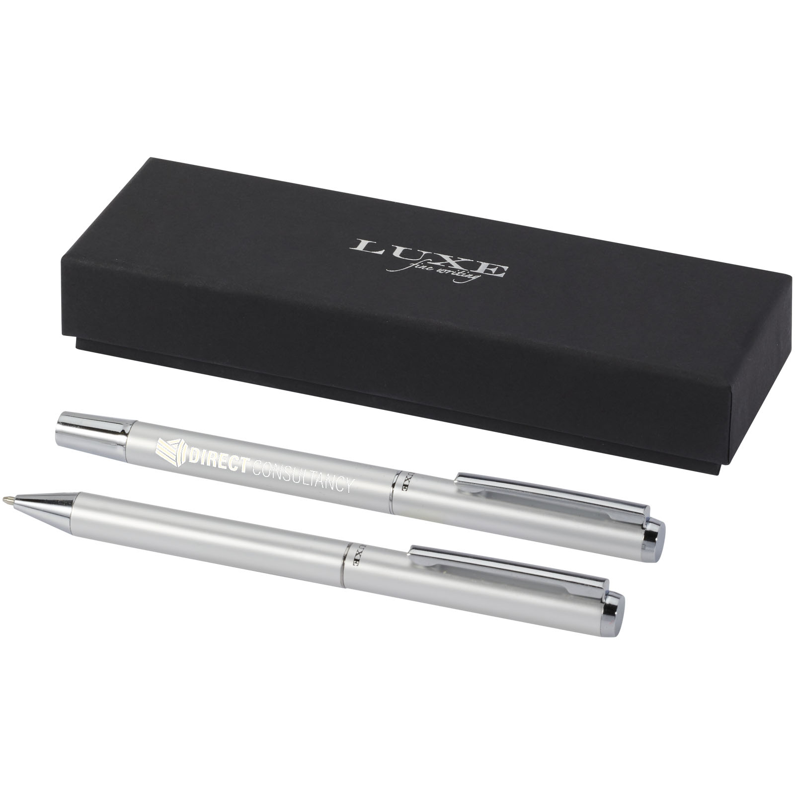 Set de regalo de bolígrafo y rollerball de aluminio reciclado Lucetto (tinta negra)