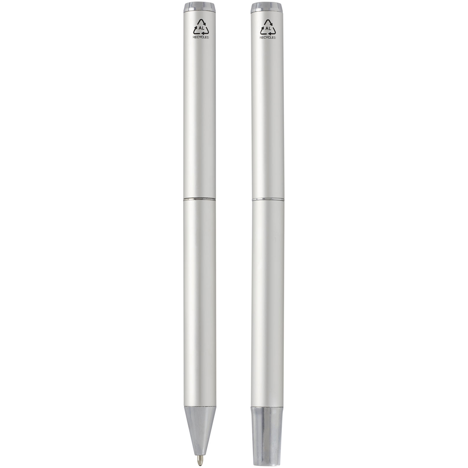 Set de regalo de bolígrafo y rollerball de aluminio reciclado Lucetto (tinta negra)